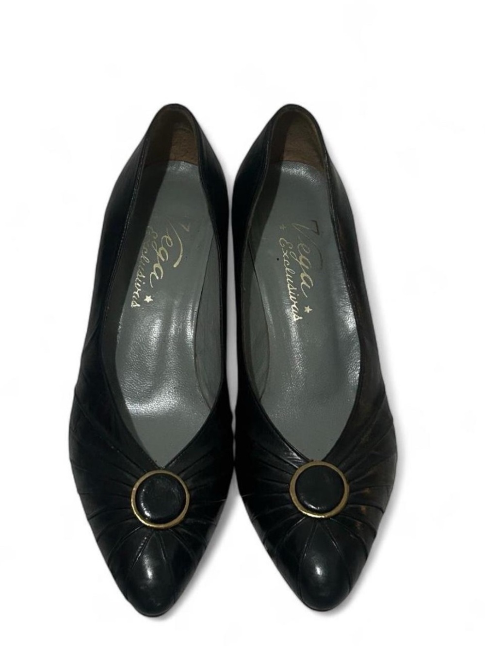 Vintage Vega Exclusivas Black Ruched Leather Heels - Size 7